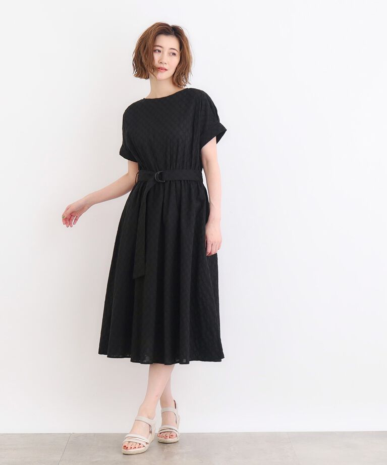 grove「幾何小花刺繍レースベルト付きワンピース」|ワンピース|