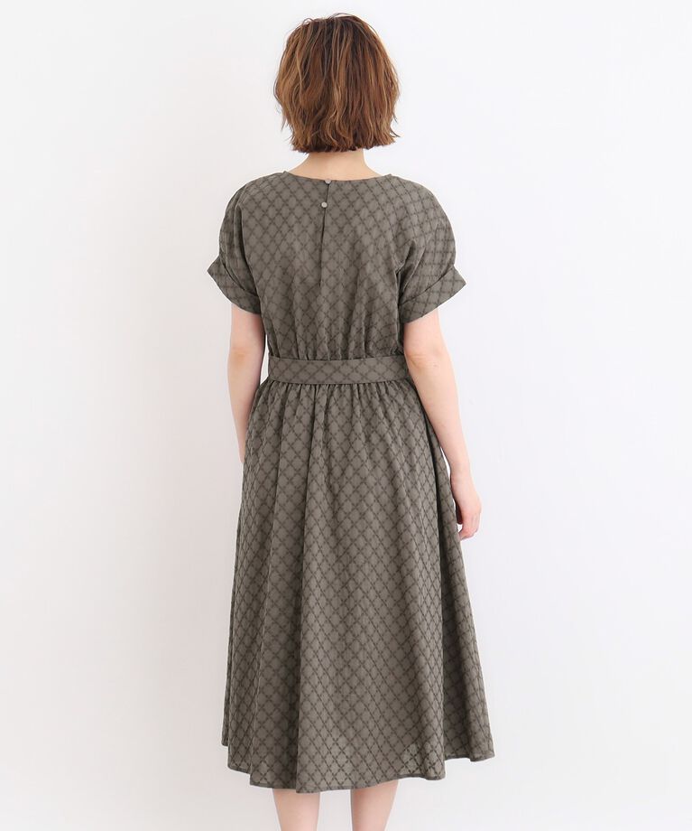 grove「幾何小花刺繍レースベルト付きワンピース」|ワンピース|