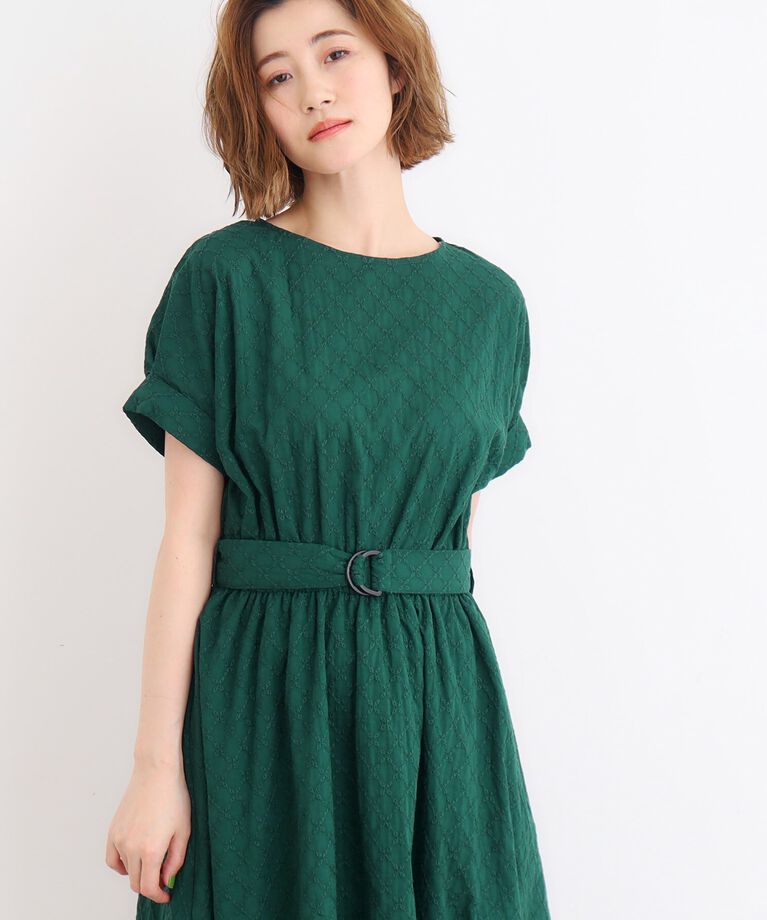 grove「幾何小花刺繍レースベルト付きワンピース」|ワンピース|