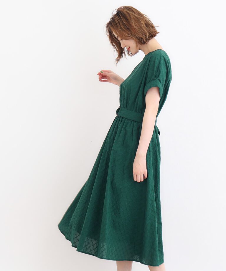 grove「幾何小花刺繍レースベルト付きワンピース」|ワンピース|