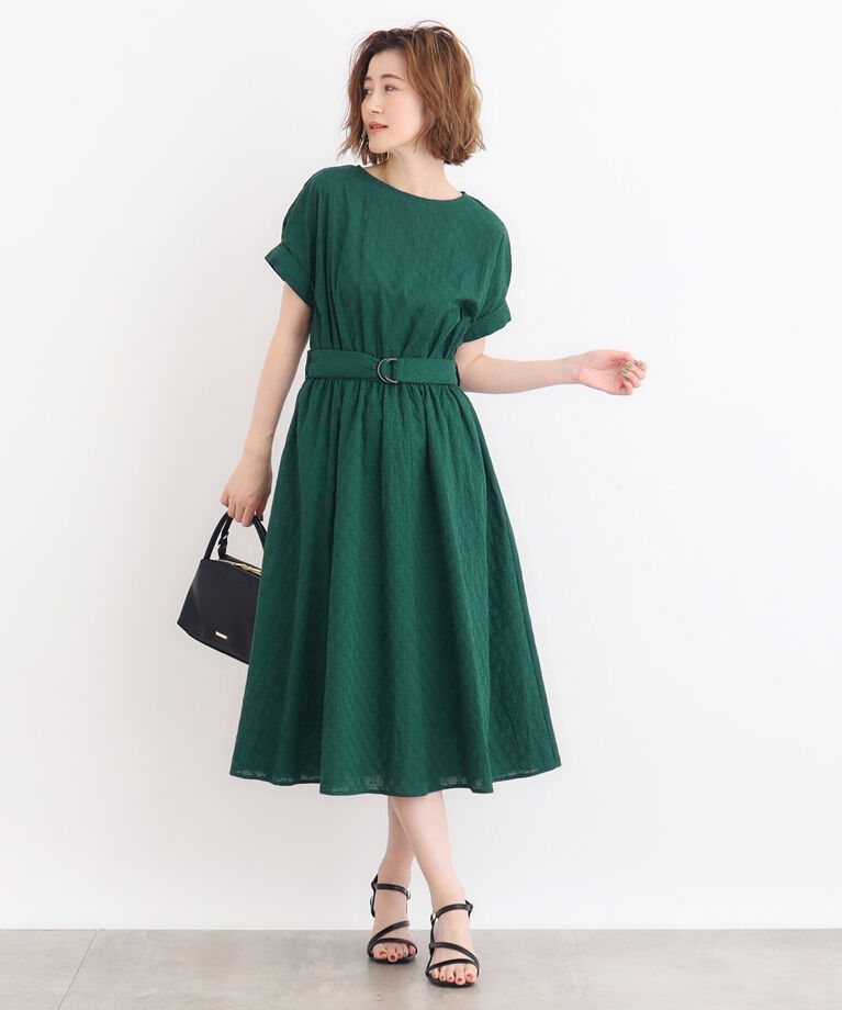 grove「幾何小花刺繍レースベルト付きワンピース」|ワンピース|
