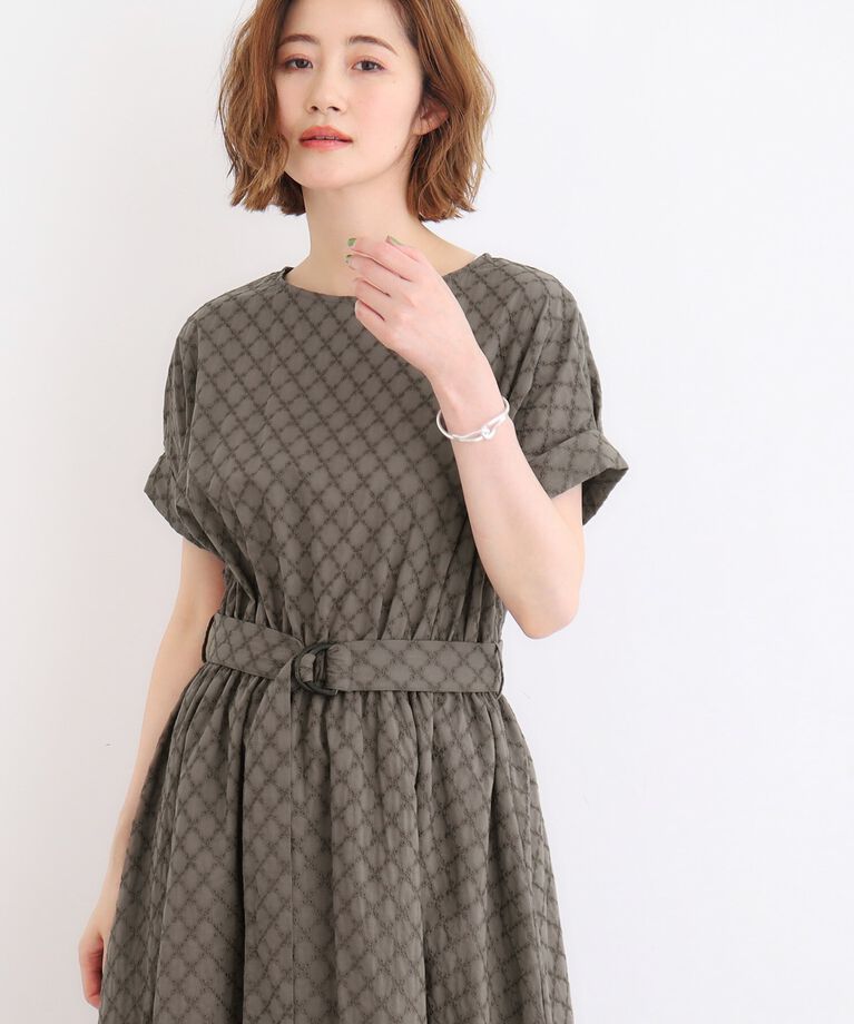 grove「幾何小花刺繍レースベルト付きワンピース」|ワンピース|