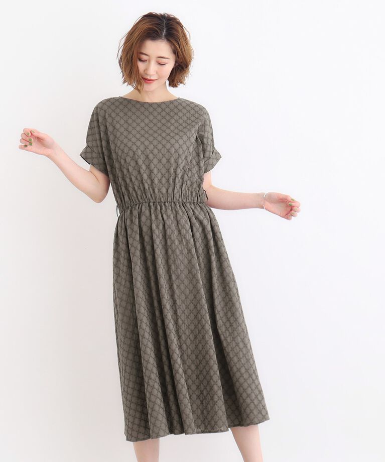 grove「幾何小花刺繍レースベルト付きワンピース」|ワンピース|