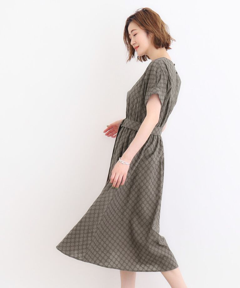 grove「幾何小花刺繍レースベルト付きワンピース」|ワンピース|
