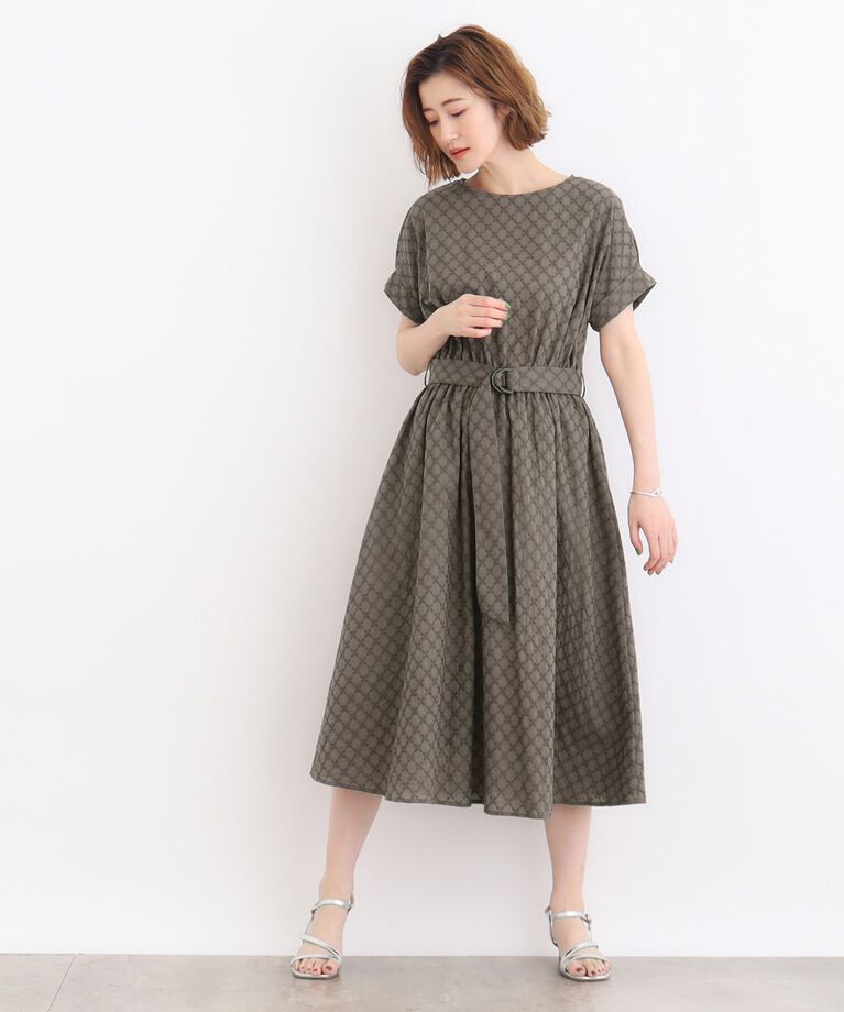 grove「幾何小花刺繍レースベルト付きワンピース」|ワンピース|