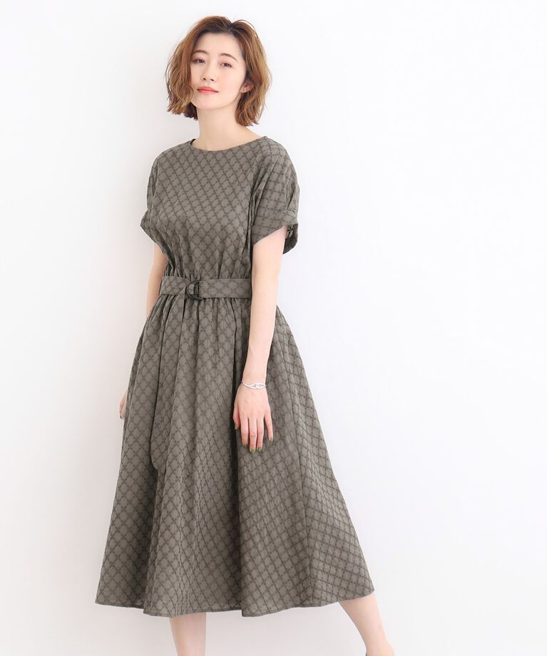 grove「幾何小花刺繍レースベルト付きワンピース」|ワンピース|ﾄｰﾌﾟ(054)