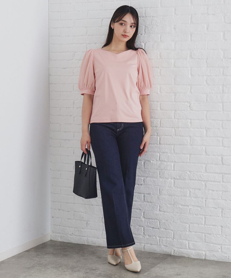 index「シアースリーブハートネックトップス【洗濯機洗い可】」|Tシャツ・カットソー|