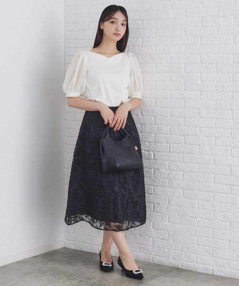 index「シアースリーブハートネックトップス【洗濯機洗い可】」|Tシャツ・カットソー|