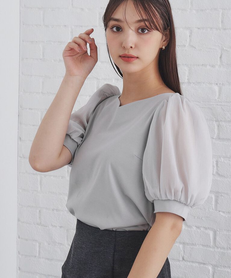 index「シアースリーブハートネックトップス【洗濯機洗い可】」|Tシャツ・カットソー|