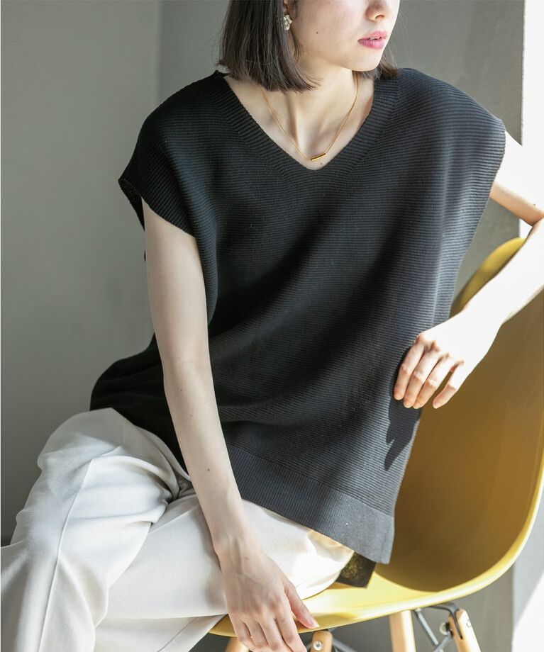 OPAQUE.CLIP「≪5color/S-LLsize≫ドライタッチガーターVネックフレンチニット【UVケア/抗ピル/洗濯機洗い可】」|ニット・セーター|