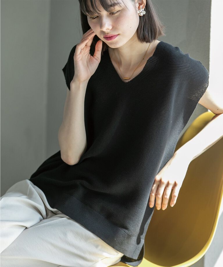 OPAQUE.CLIP「≪5color/S-LLsize≫ドライタッチガーターVネックフレンチニット【UVケア/抗ピル/洗濯機洗い可】」|ニット・セーター|