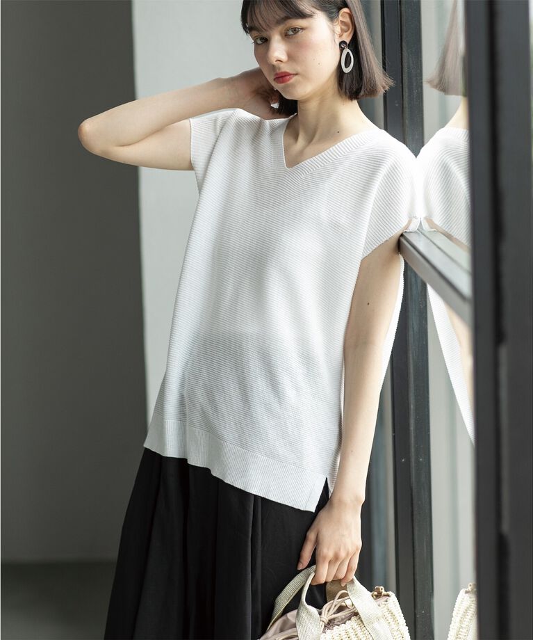 OPAQUE.CLIP「≪5color/S-LLsize≫ドライタッチガーターVネックフレンチニット【UVケア/抗ピル/洗濯機洗い可】」|ニット・セーター|