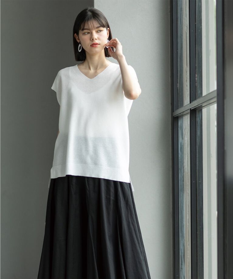 OPAQUE.CLIP「≪5color/S-LLsize≫ドライタッチガーターVネックフレンチニット【UVケア/抗ピル/洗濯機洗い可】」|ニット・セーター|