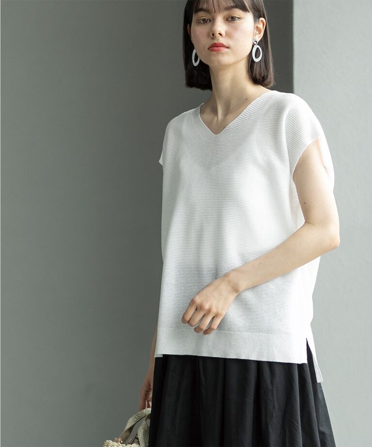 OPAQUE.CLIP「≪5color/S-LLsize≫ドライタッチガーターVネックフレンチニット【UVケア/抗ピル/洗濯機洗い可】」|ニット・セーター|