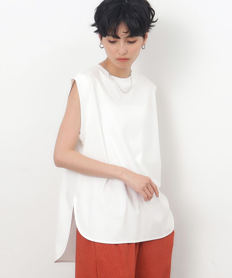 OPAQUE.CLIP「UV リラクシーノースリーブ／シルキースーピマ【接触冷感/洗濯機洗い可】」|Tシャツ・カットソー|ﾎﾜｲﾄ(001)