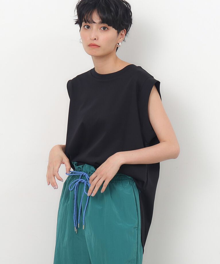 OPAQUE.CLIP「UV リラクシーノースリーブ／シルキースーピマ【接触冷感/洗濯機洗い可】」|Tシャツ・カットソー|ﾌﾞﾗｯｸ(019)