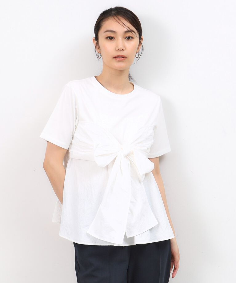 OPAQUE.CLIP「リボンビスチェドッキングカットソー【洗濯機洗い可】」|Tシャツ・カットソー|ホワイト(001)