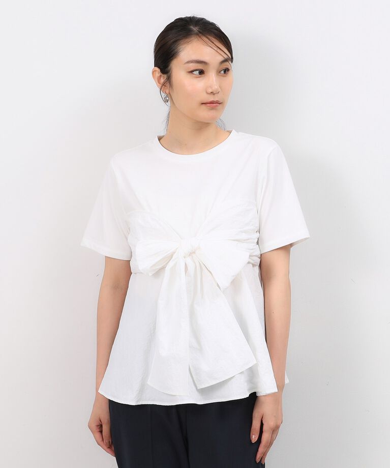 OPAQUE.CLIP「リボンビスチェドッキングカットソー【洗濯機洗い可】」|Tシャツ・カットソー|