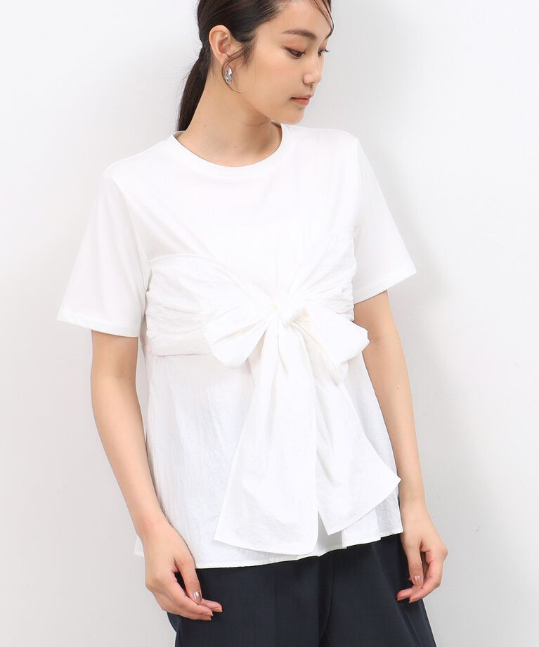 OPAQUE.CLIP「リボンビスチェドッキングカットソー【洗濯機洗い可】」|Tシャツ・カットソー|