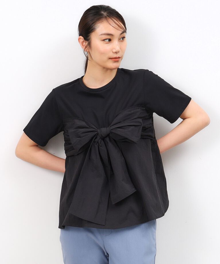 OPAQUE.CLIP「リボンビスチェドッキングカットソー【洗濯機洗い可】」|Tシャツ・カットソー|ブラック(019)