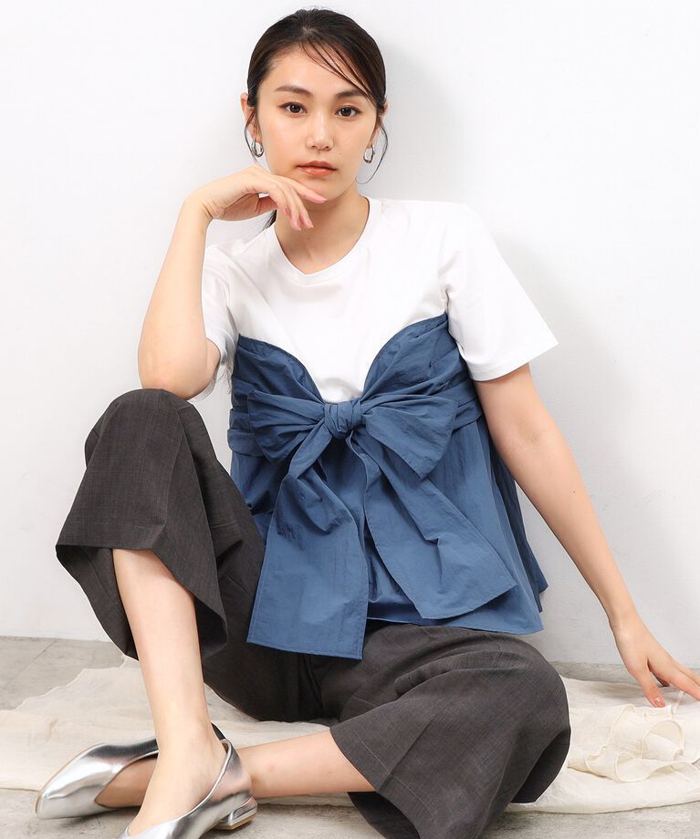 OPAQUE.CLIP「リボンビスチェドッキングカットソー【洗濯機洗い可】」|Tシャツ・カットソー|ブルー(592)