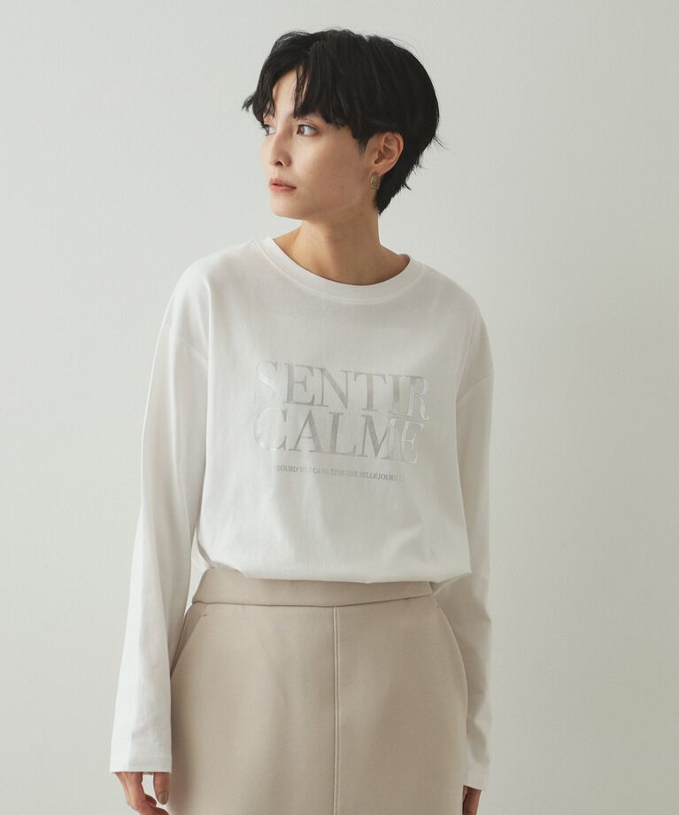 OPAQUE.CLIP「箔ロゴプリント ロングTシャツ【洗濯機洗い可】」|Tシャツ・カットソー|ホワイト(001)