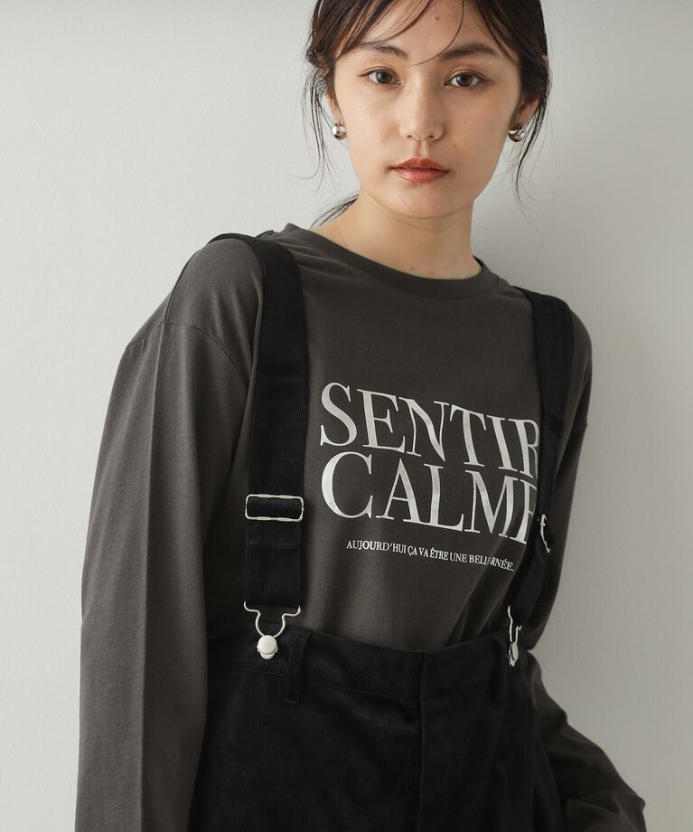 OPAQUE.CLIP「箔ロゴプリント ロングTシャツ【洗濯機洗い可】」|Tシャツ・カットソー|チャコールグレー(0