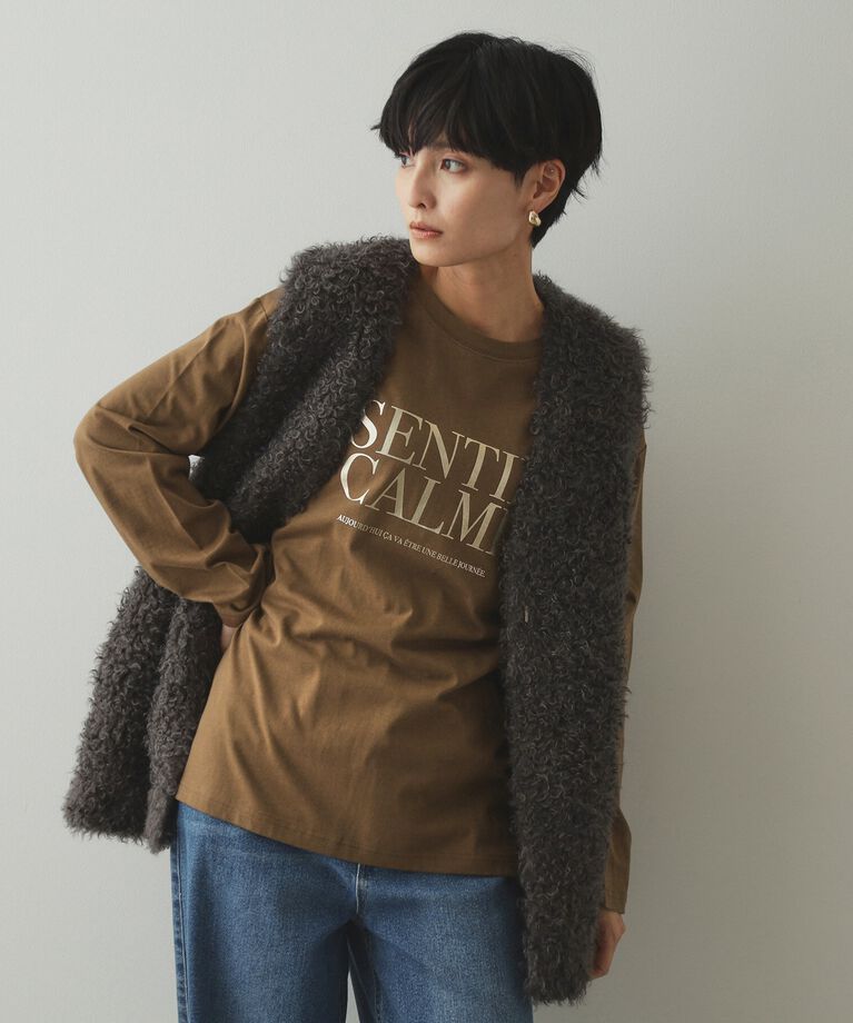 OPAQUE.CLIP「箔ロゴプリント ロングTシャツ【洗濯機洗い可】」|Tシャツ・カットソー|モカブラウン(042