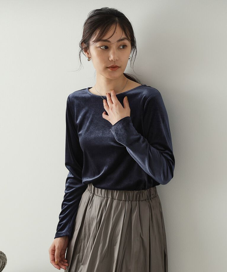 OPAQUE.CLIP「《CanCam掲載》ベロアトップス【洗濯機洗い可】」|Tシャツ・カットソー|ネイビー(094)