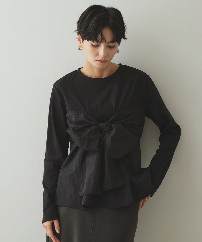 OPAQUE.CLIP「リボンビスチェ ドッキングカットソー【洗濯機洗い可】」|Tシャツ・カットソー|ブラック(019)