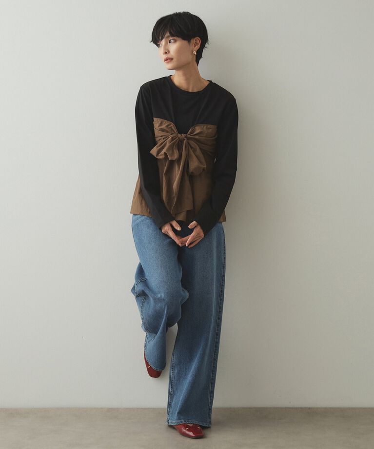 OPAQUE.CLIP「リボンビスチェ ドッキングカットソー【洗濯機洗い可】」|Tシャツ・カットソー|