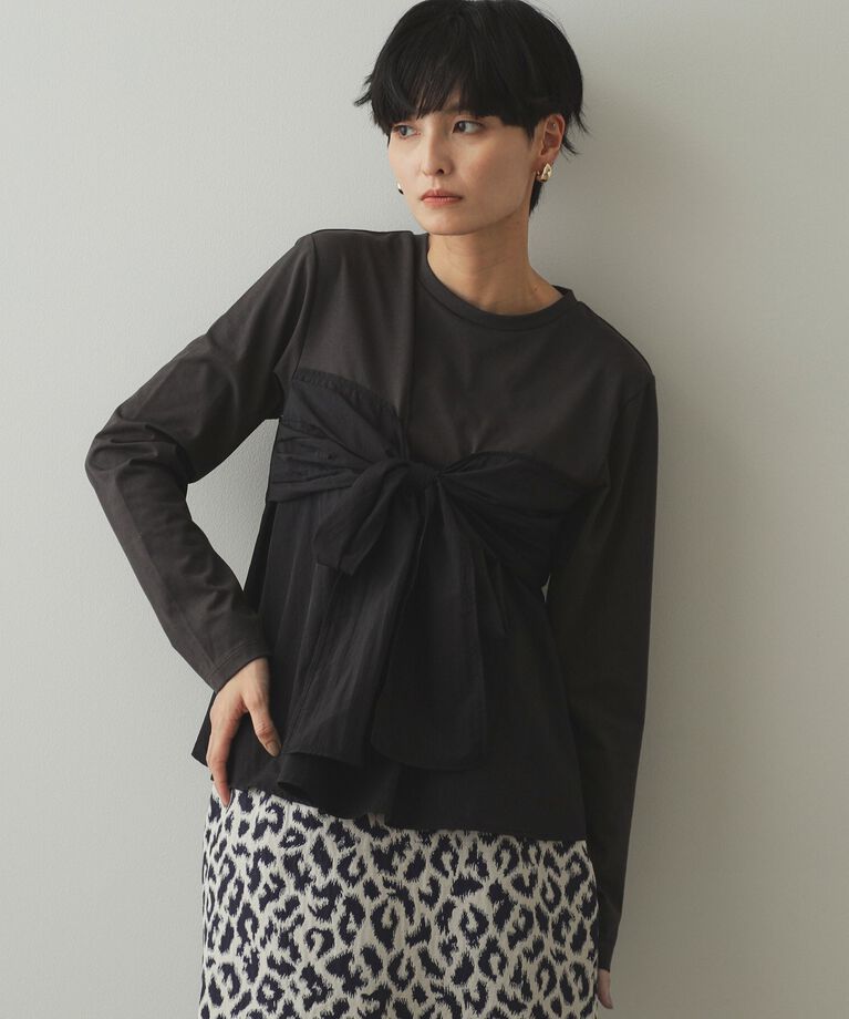 OPAQUE.CLIP「リボンビスチェ ドッキングカットソー【洗濯機洗い可】」|Tシャツ・カットソー|
