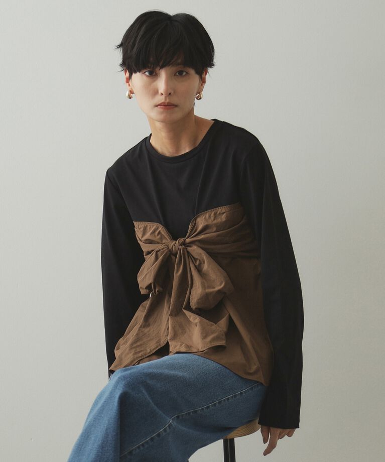 OPAQUE.CLIP「リボンビスチェ ドッキングカットソー【洗濯機洗い可】」|Tシャツ・カットソー|ブラック(519)