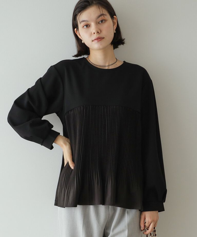 OPAQUE.CLIP「ブリーツドッキング デザイントップス【洗濯機洗い可】」|Tシャツ・カットソー|ブラック(019)