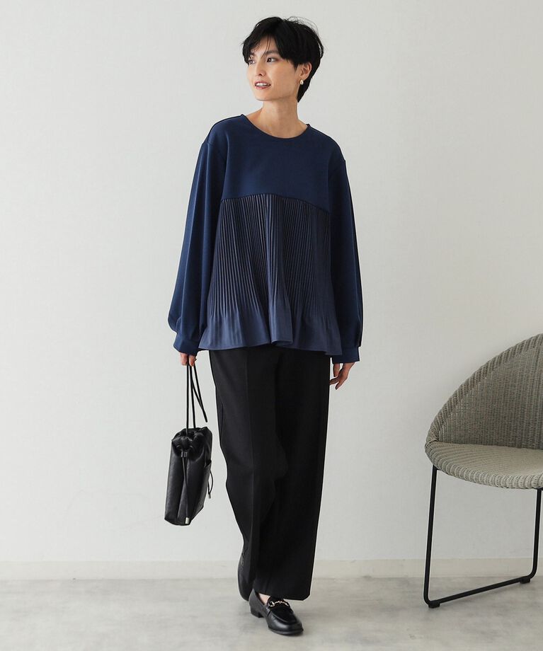 OPAQUE.CLIP「ブリーツドッキング デザイントップス【洗濯機洗い可】」|Tシャツ・カットソー|