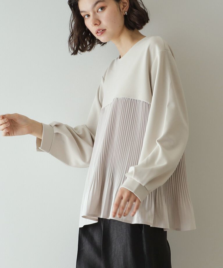 OPAQUE.CLIP「ブリーツドッキング デザイントップス【洗濯機洗い可】」|Tシャツ・カットソー|