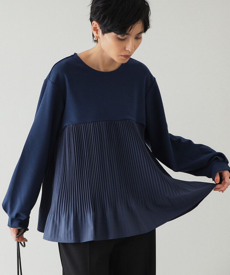 OPAQUE.CLIP「ブリーツドッキング デザイントップス【洗濯機洗い可】」|Tシャツ・カットソー|ブルー(092)