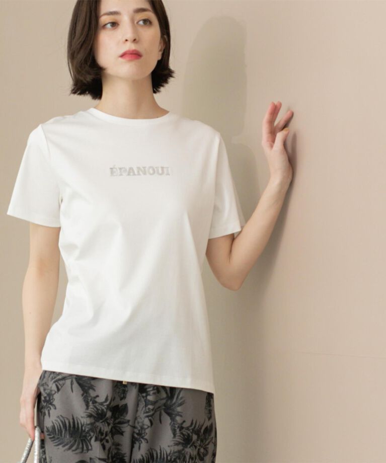 OPAQUE.CLIP「刺繍＆スパンコールロゴTシャツ【洗濯機洗い可】」|Tシャツ・カットソー|