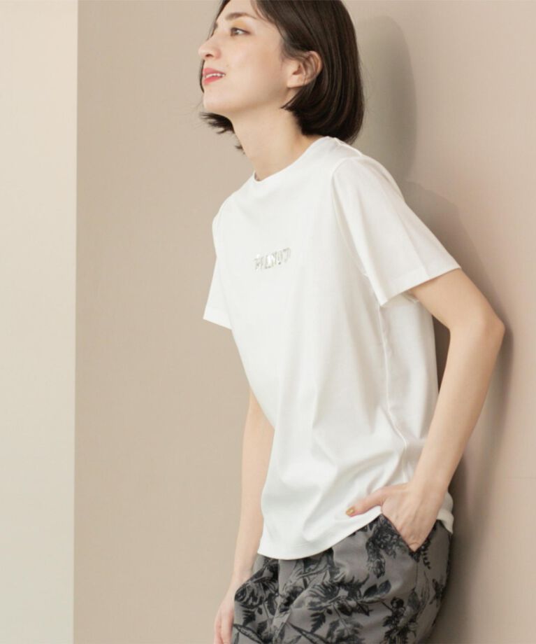 OPAQUE.CLIP「刺繍＆スパンコールロゴTシャツ【洗濯機洗い可】」|Tシャツ・カットソー|