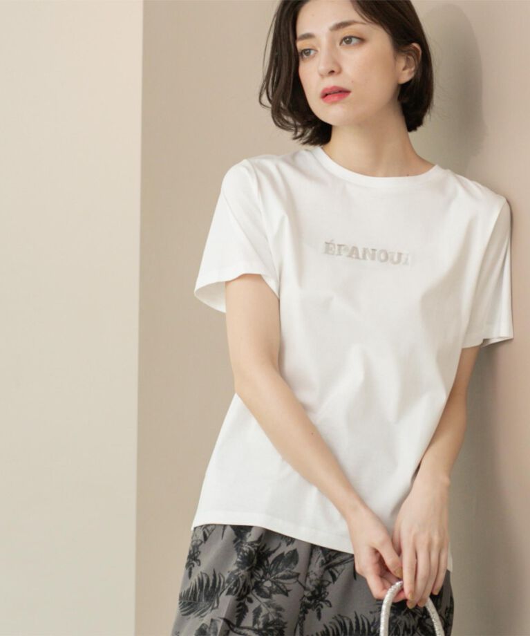 OPAQUE.CLIP「刺繍＆スパンコールロゴTシャツ【洗濯機洗い可】」|Tシャツ・カットソー|