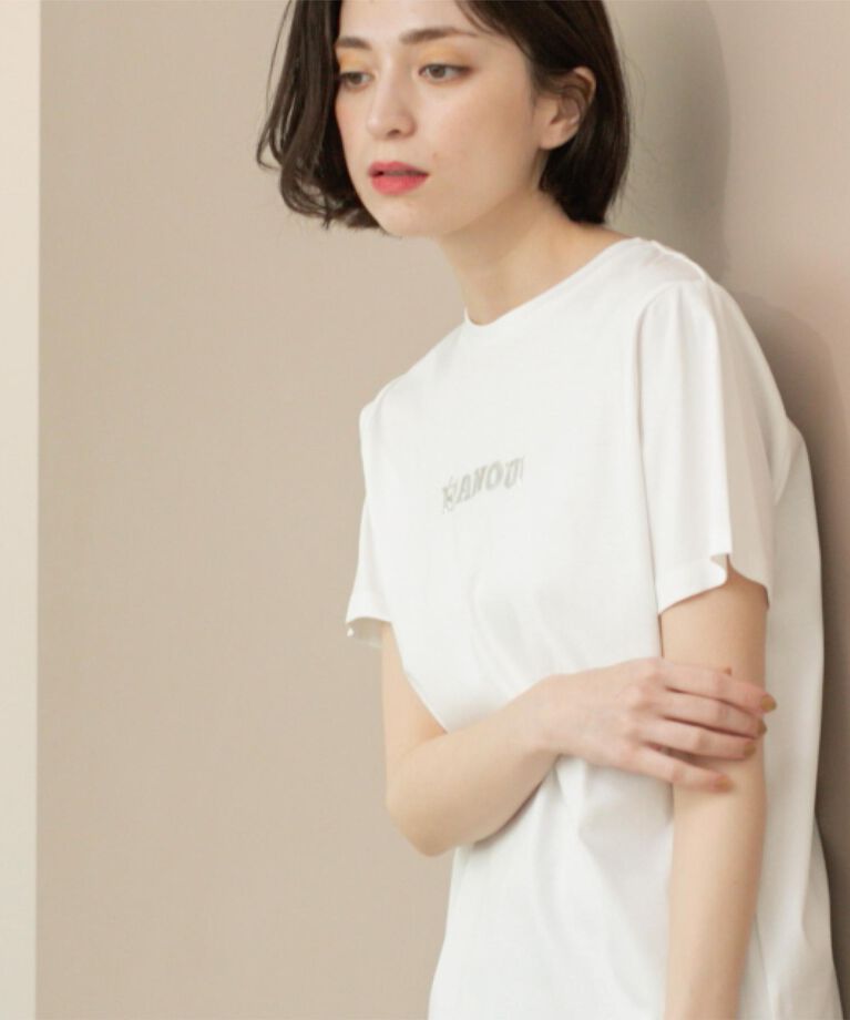 OPAQUE.CLIP「刺繍＆スパンコールロゴTシャツ【洗濯機洗い可】」|Tシャツ・カットソー|