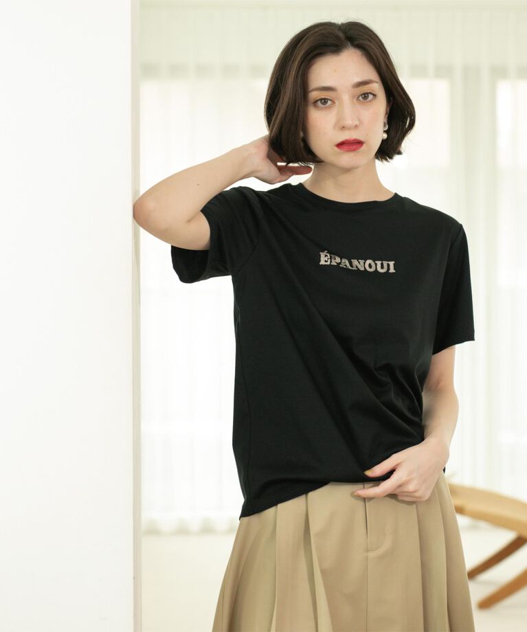 OPAQUE.CLIP「刺繍＆スパンコールロゴTシャツ【洗濯機洗い可】」|Tシャツ・カットソー|