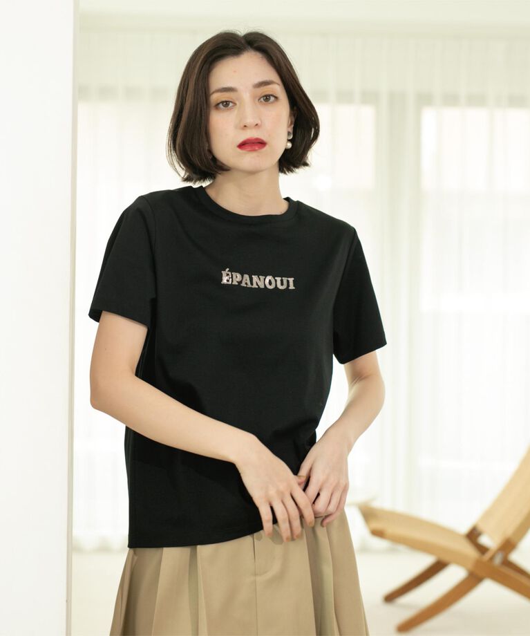 OPAQUE.CLIP「刺繍＆スパンコールロゴTシャツ【洗濯機洗い可】」|Tシャツ・カットソー|