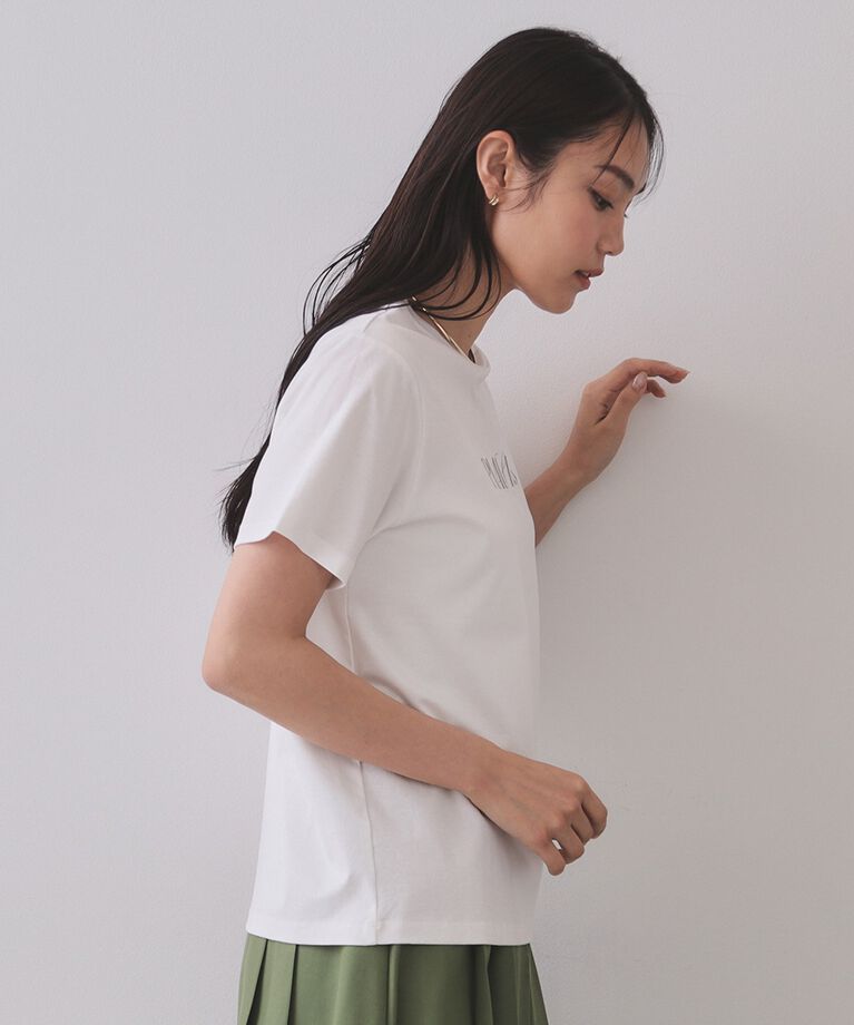 OPAQUE.CLIP「刺繍＆スパンコールロゴTシャツ【洗濯機洗い可】」|Tシャツ・カットソー|