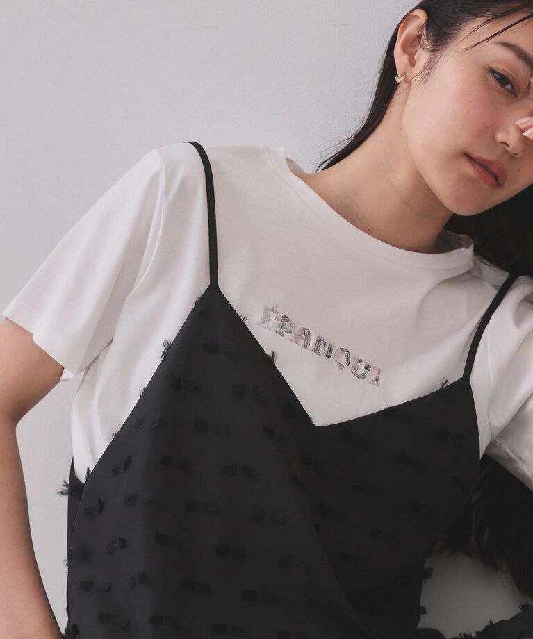OPAQUE.CLIP「刺繍＆スパンコールロゴTシャツ【洗濯機洗い可】」|Tシャツ・カットソー|