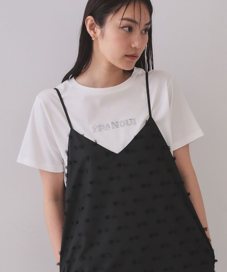OPAQUE.CLIP「刺繍＆スパンコールロゴTシャツ【洗濯機洗い可】」|Tシャツ・カットソー|