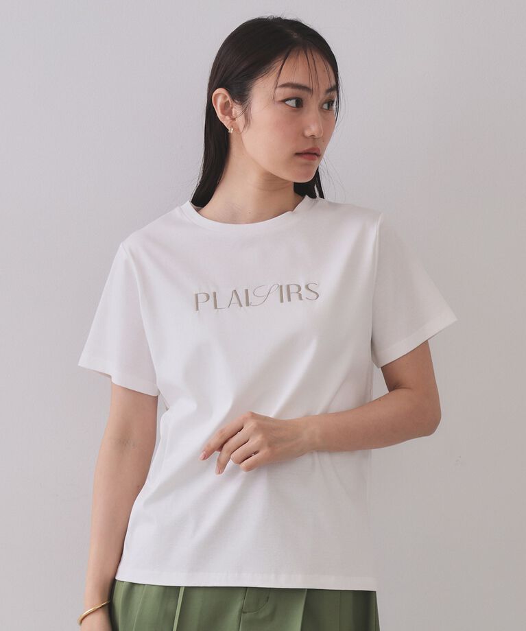 OPAQUE.CLIP「刺繍＆スパンコールロゴTシャツ【洗濯機洗い可】」|Tシャツ・カットソー|