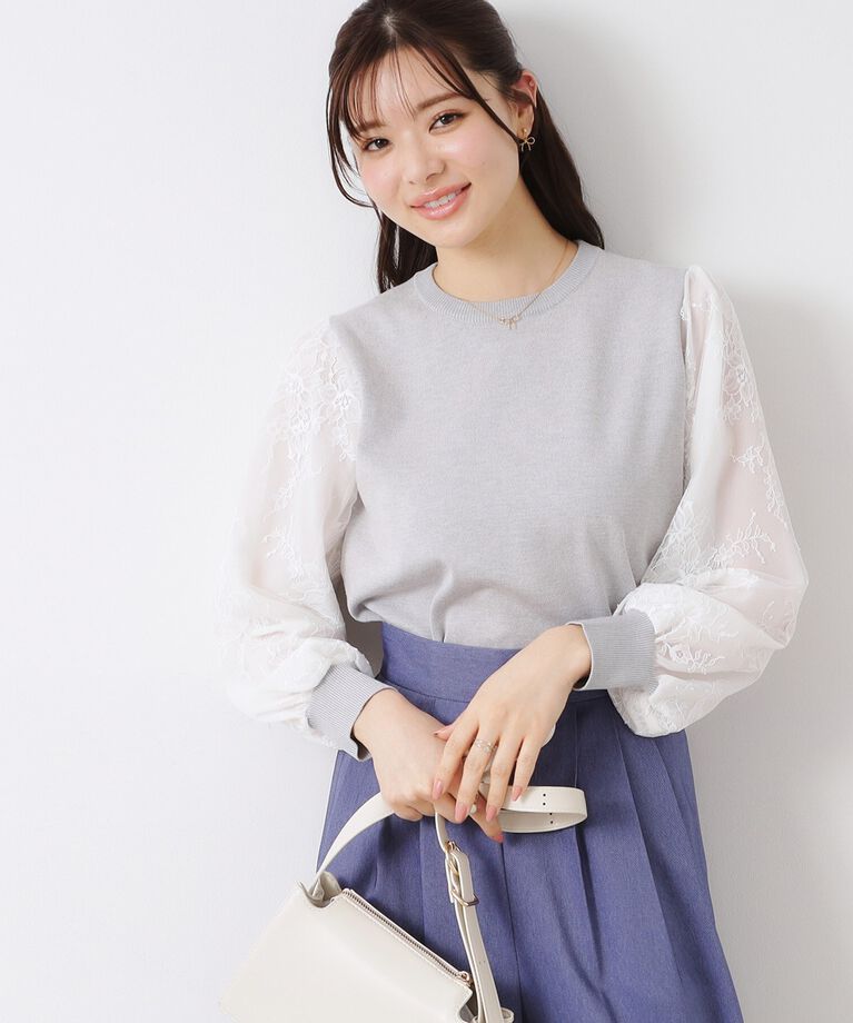 Couture broach「【大人可愛い・フェミニン・通勤】袖レースドッキングニット」|ニット・セーター|