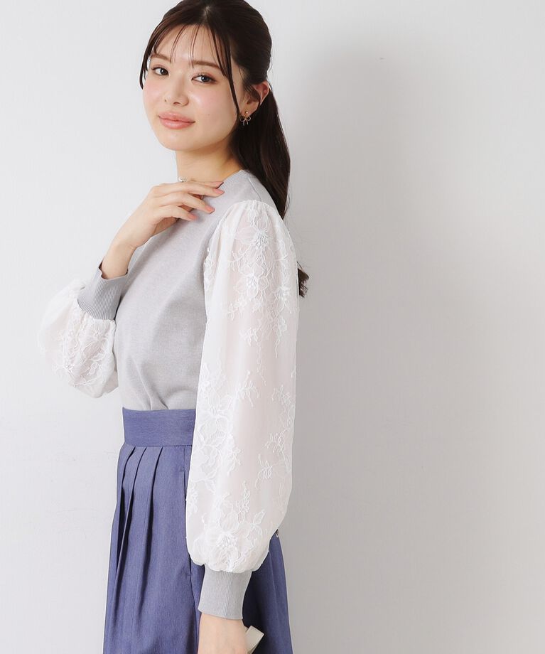 Couture broach「【大人可愛い・フェミニン・通勤】袖レースドッキングニット」|ニット・セーター|
