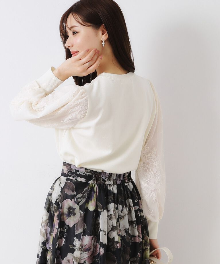 Couture broach「【大人可愛い・フェミニン・通勤】袖レースドッキングニット」|ニット・セーター|